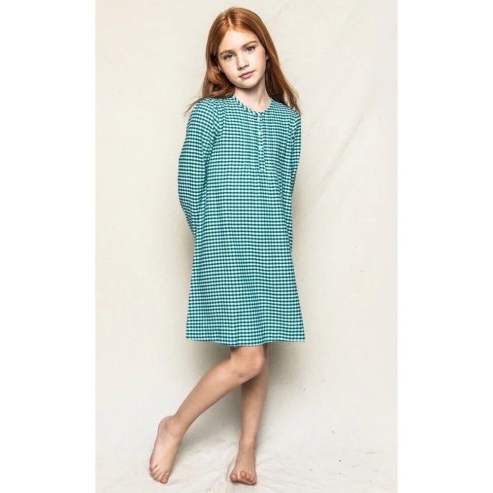 Petite Plume Green Gingham Beatrice Flannel Nightgown Girls Size 12
